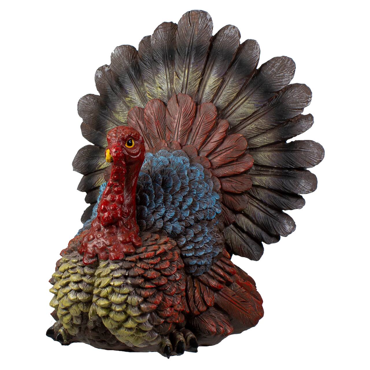 11" Brown, Red & Blue Fall Harvest Turkey Tabletop Figurine